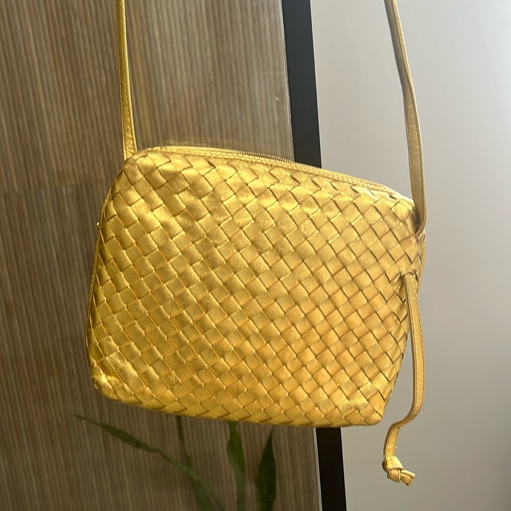 Bottega Veneta Gold Metallic Leather Nodini Crossbody Bag